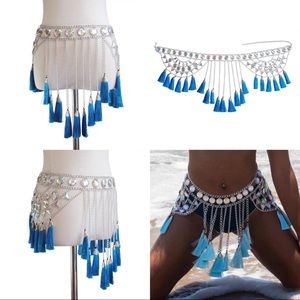 Blue tassel body jewelry/ skirt / rave / festival